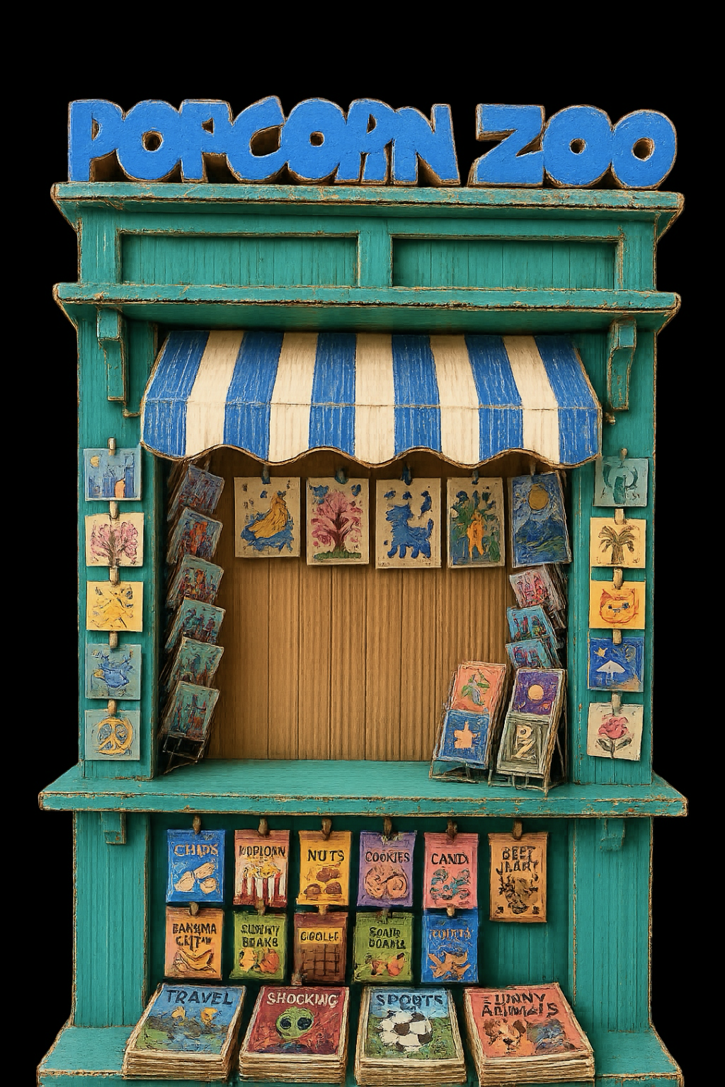 Popcorn Zoo illustrated homepage artwork